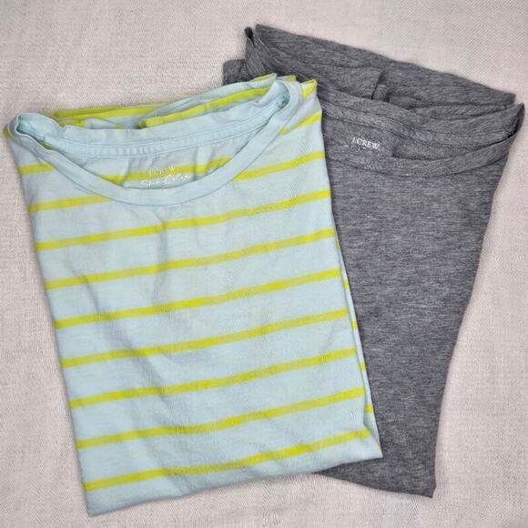 J. CREW Set of 2 Short Sleeve T Shirts Gray and Aqua Blue & Green Striped Size M - Picture 1 of 13